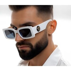 Square Men Sunglasses White Frame Black Lens Gold 100% UV Protection Street Wear